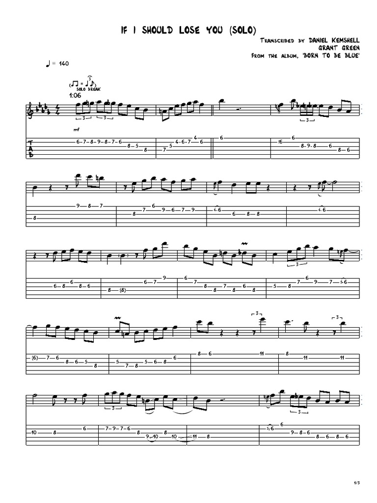 If I Should Lose You - Grant Green Solo Transcription | PDF 