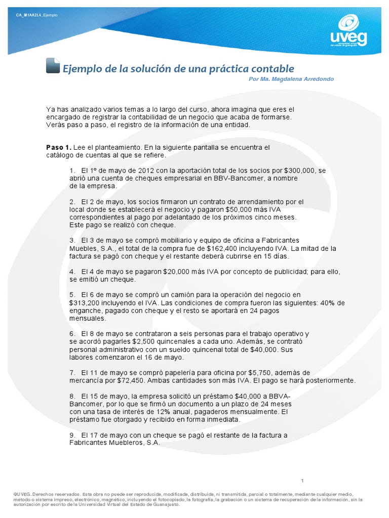 Ejemplo De La Solucion De Una Practica Contable Pdf Bancos Cheque