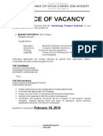 Notice of Vacancy - Budget Officer III - February 2015