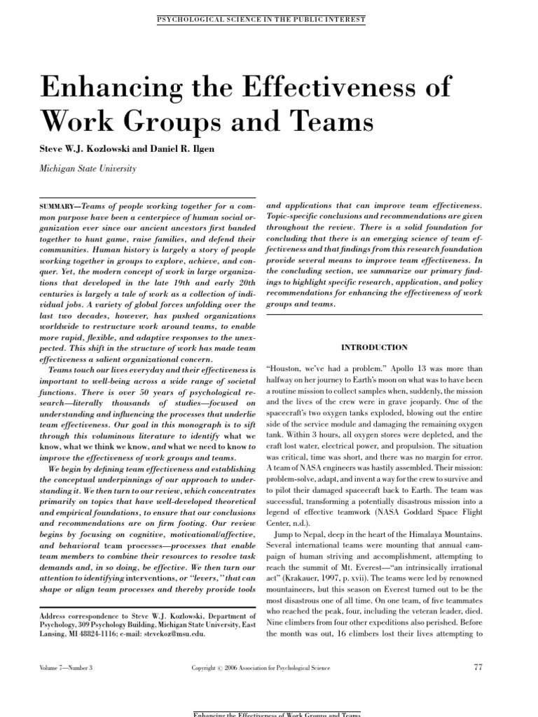 Effectiveness of Work Group and Team | PDF | Leadership | System