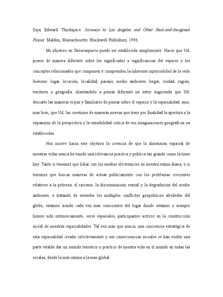 Soja, Edward W. Thirdspace | PDF | Espacio | Dialéctico