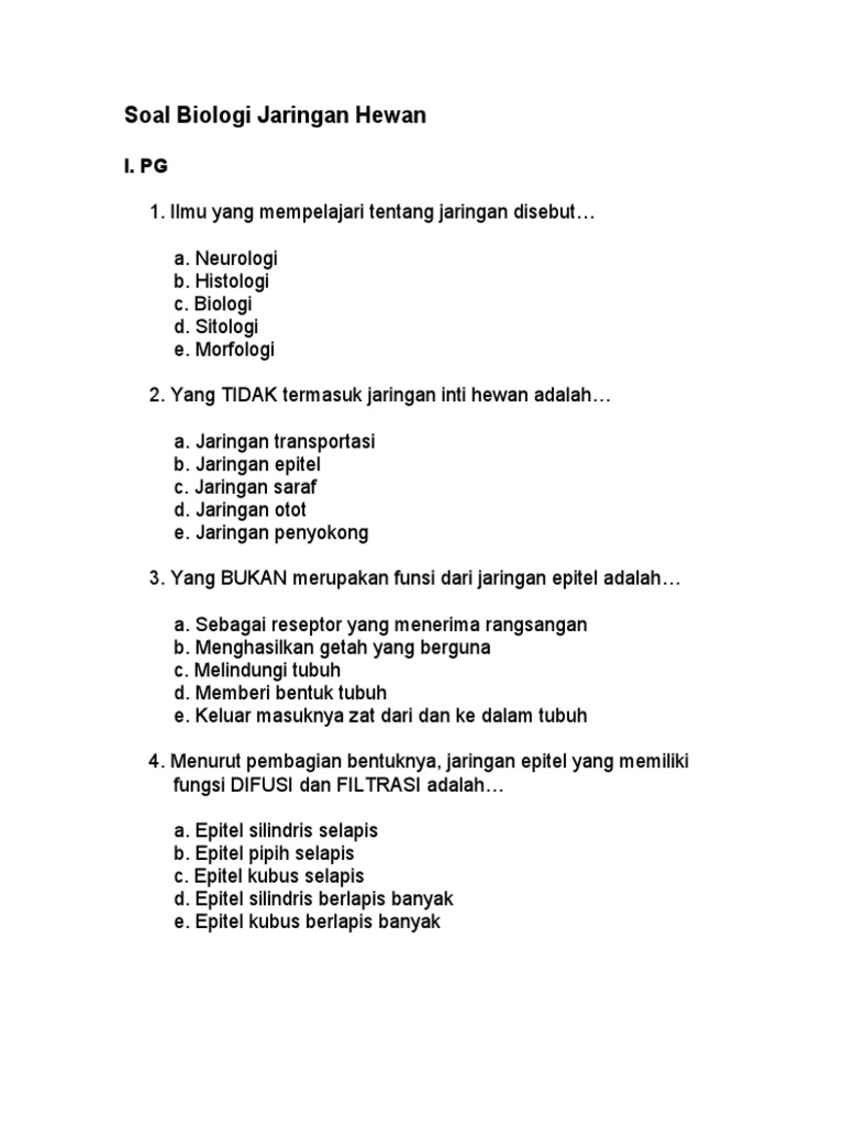  Soal  Biologi  Jaringan  Hewan 