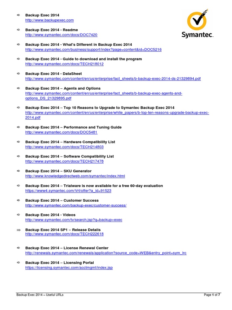 Backup Exec 2014 Useful Links | PDF | Backup | Computer Data