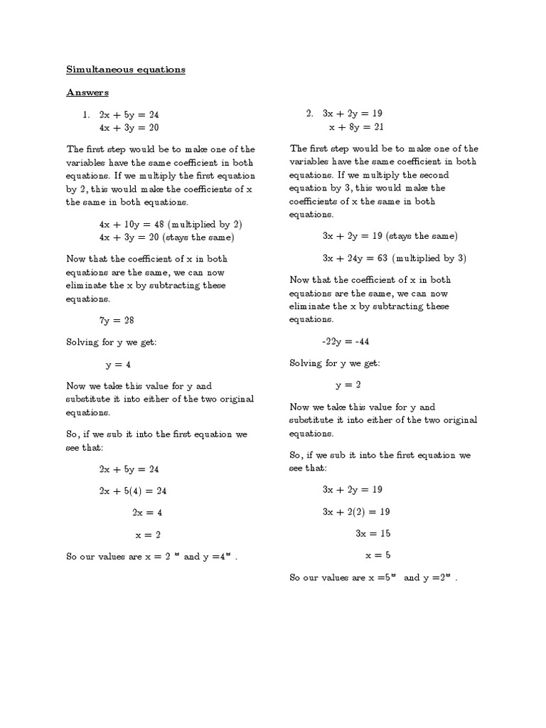 Simultaneous Equations Memo Pdf Variable Mathematics Logical Truth
