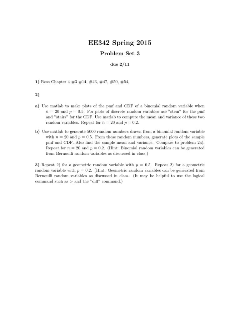 EE342 Spring 2015 Problem Set 3 | PDF