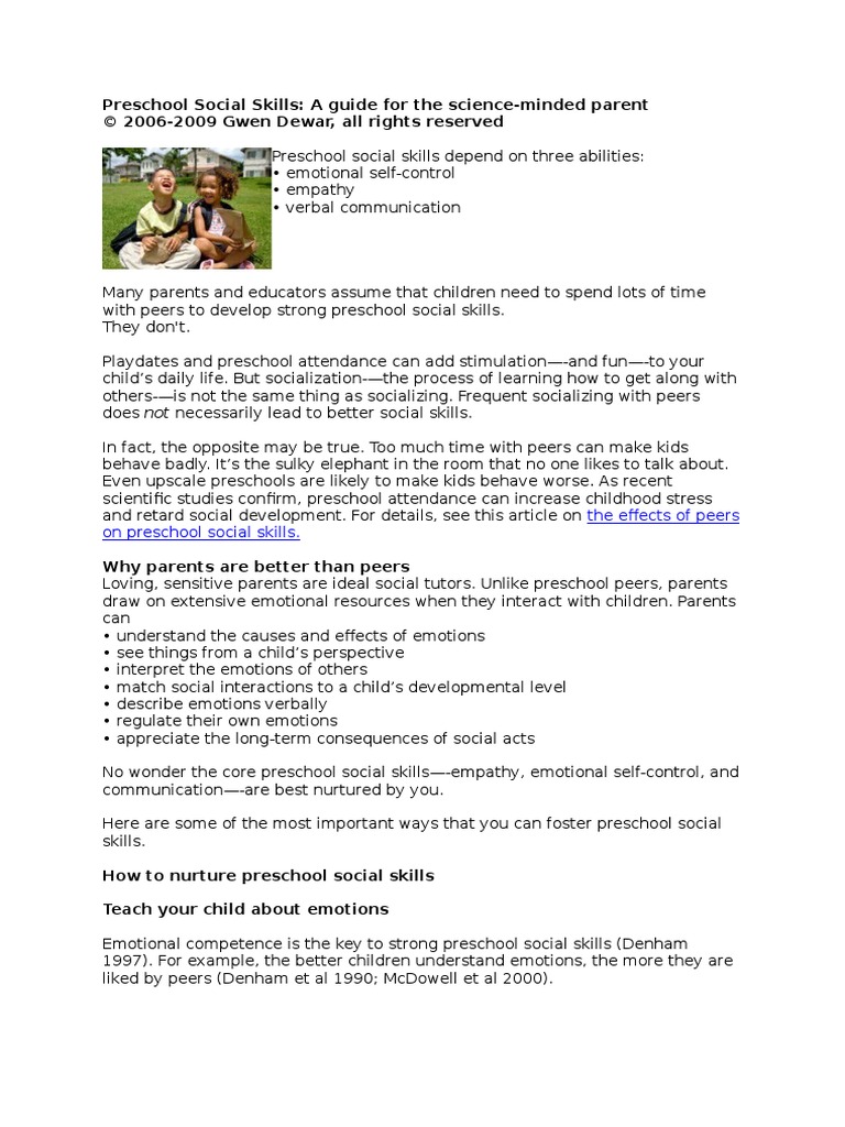 Preschool Social Skills  Preschool  Attachment Theory