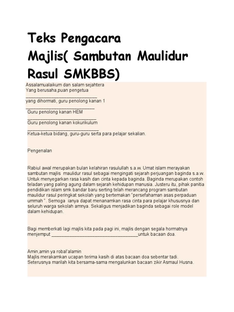 Koleksi Teks Pengacara Majlis Maulidurrasul