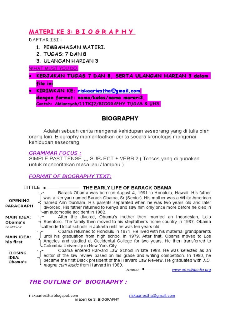 soal essay biographical recount text