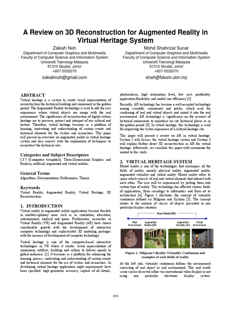 A Review On 3D Reconstruction For Augmented Reality in Virtual Heritage ...