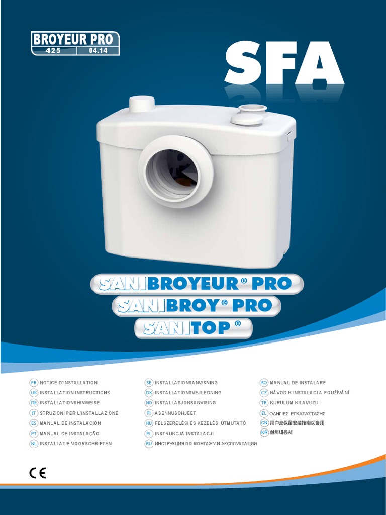Sfa Italia Spa Siziano.Manual Sanibroyeur Pro Silence Installation Electrique Connectique