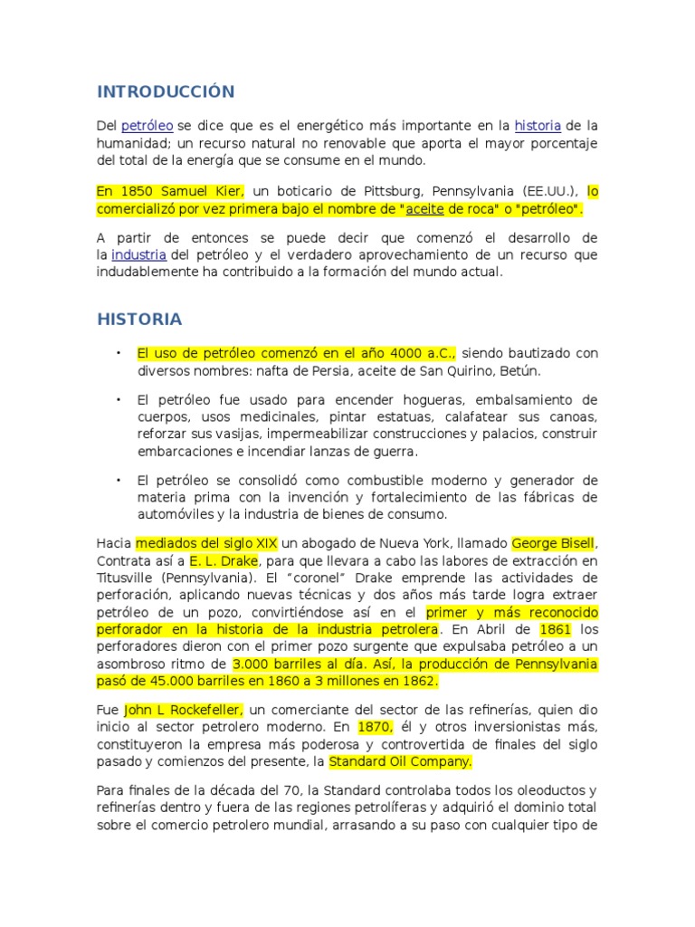 Resumen Historia de La Industria Petrolera | PDF | Combustible diesel ...