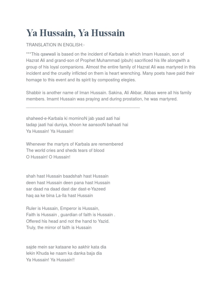Ya Hussain, Ya Hussain | PDF | Husayn Ibn Ali | Religious Behaviour And  Experience, image size:768x1024
