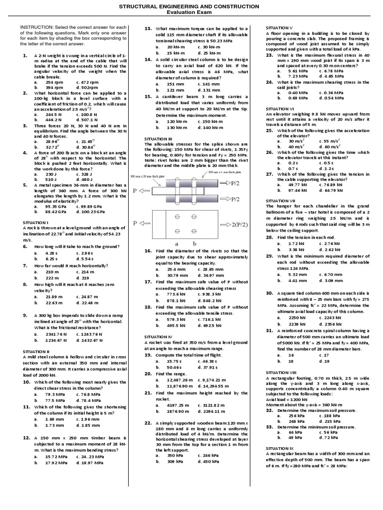 Board Exam Sample Structural Engineering Beam (Structure) Stress