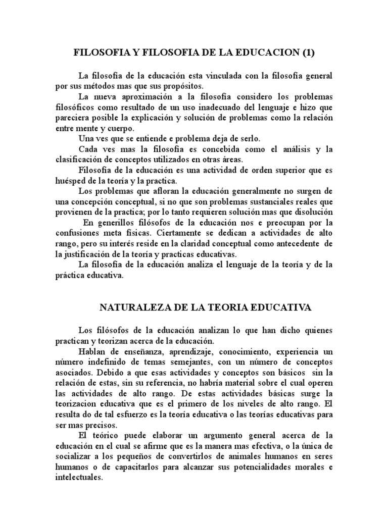 Filosofía y Educación: Análisis Conceptual | PDF | Filosofía de la ...