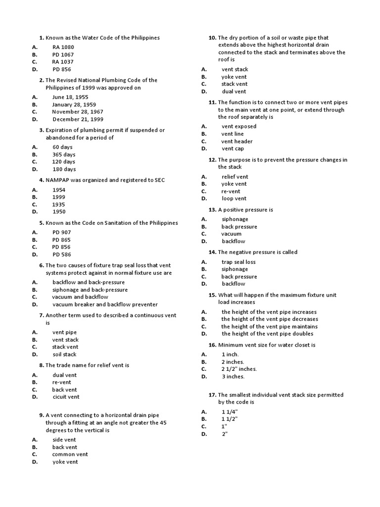 Plumbing Code Questions PDF Plumbing Sink