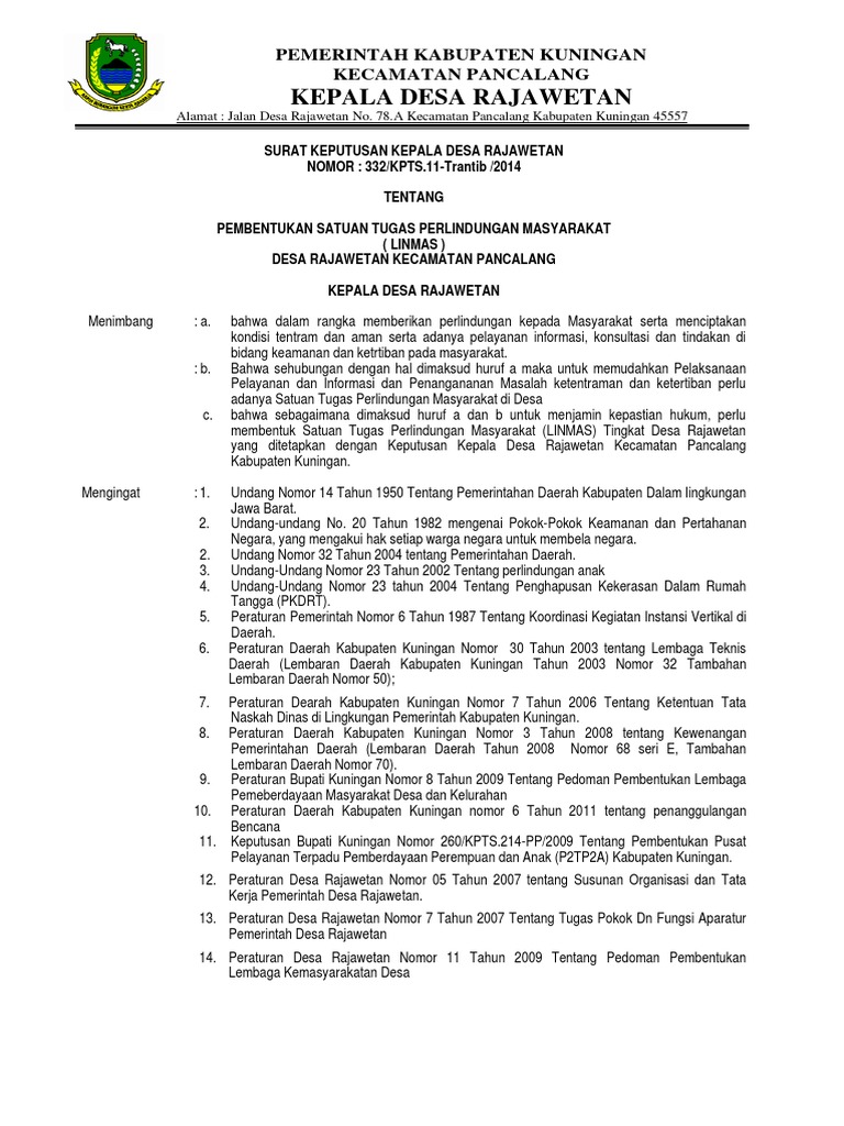 Contoh Sk Linmas Desa 2020 Dunia Sosial