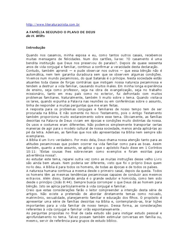 A Familia Segundo O Plano De Deus Pdf Pdf Gênesis Livro Noé