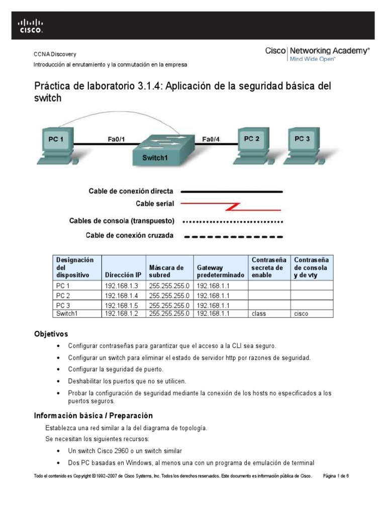 Dis3 - Ch3.1.4.2 - Lab - Aplicación de La Seguridad Básica Del Switch ...