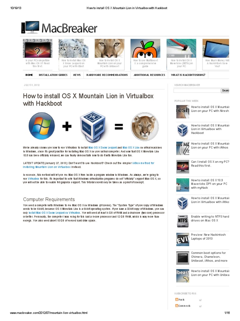 How To Install OS X Mountain Lion in Virtualbox With Hackboot | PDF ...