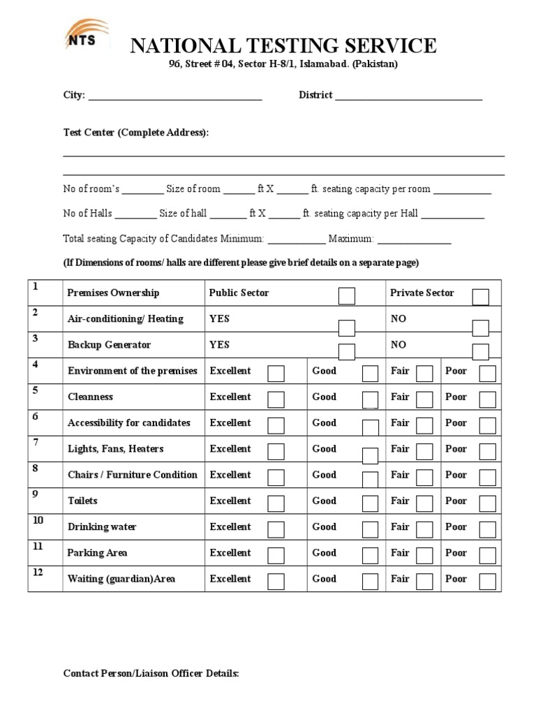 NTS Test Center Evaluation Form | PDF