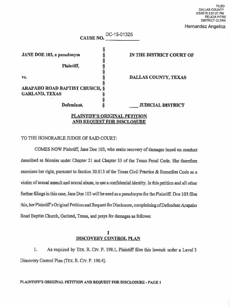 Jane Doe 103 Vs Arapaho Road Baptist Church PDF