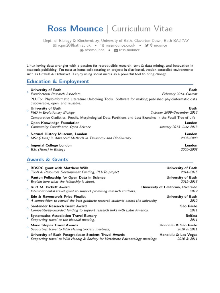 Curriculum Vitae PDF Paleontology Science