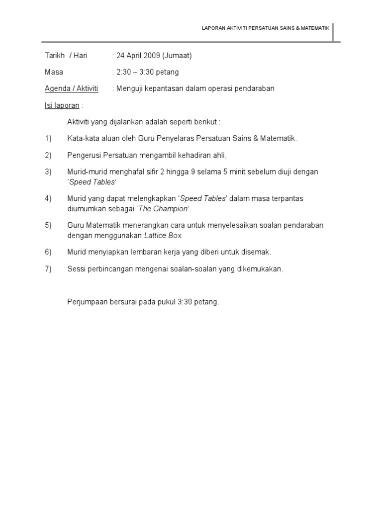 Laporan Aktiviti Persatuan Sains 5