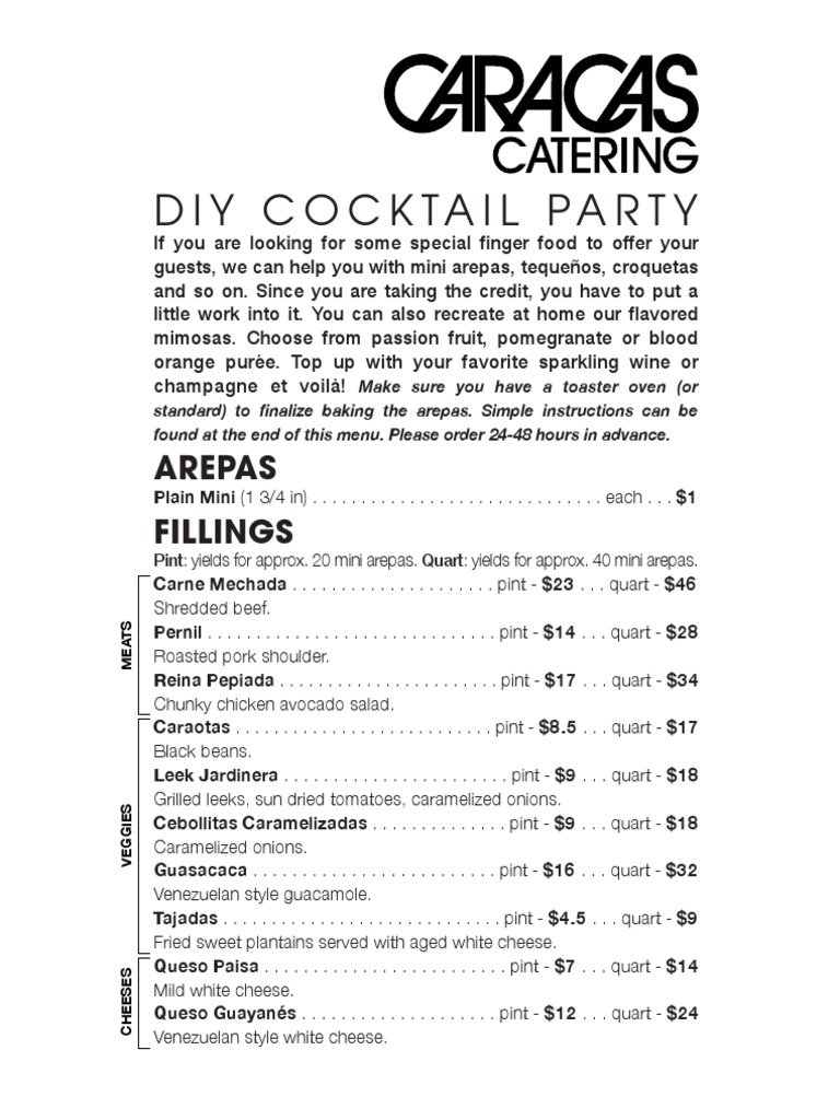 Diy Cocktail Party Arepas Fillings PDF Salad Cuisine