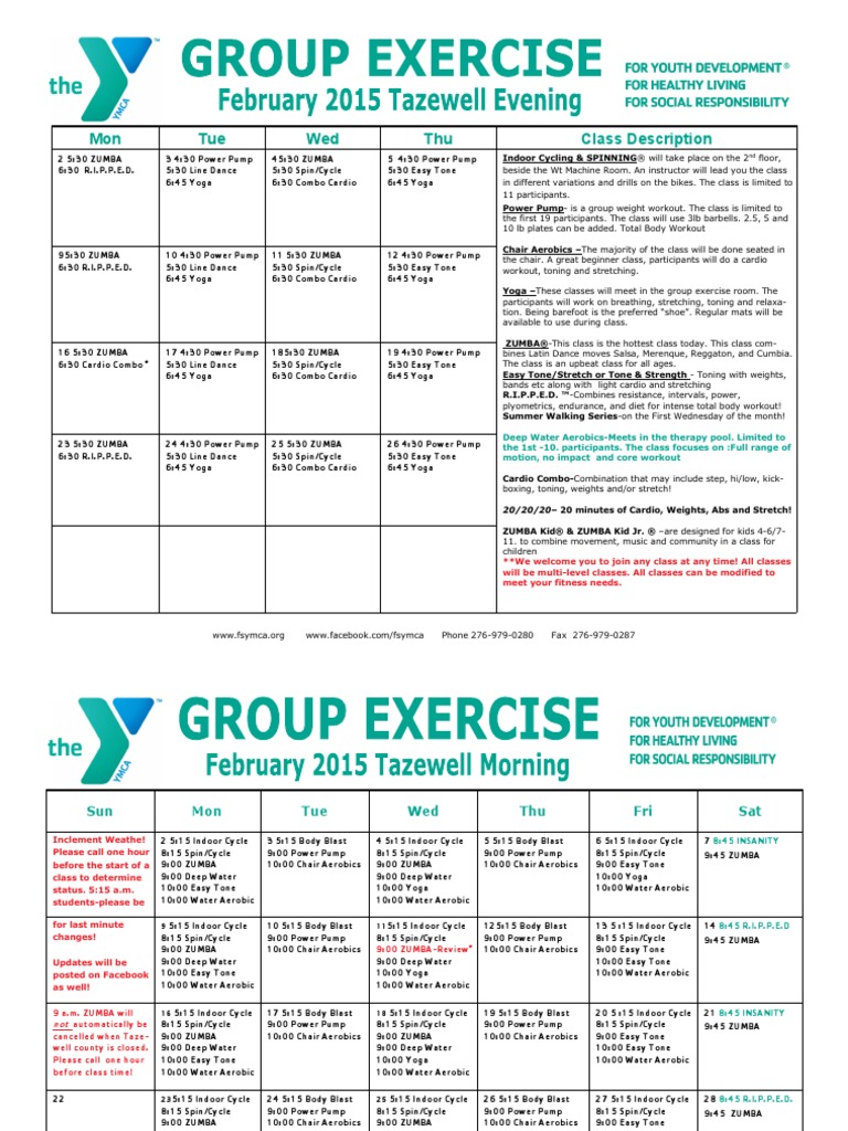 Tazewell February 2015 Group Exercise | PDF | Self Care | Recreation