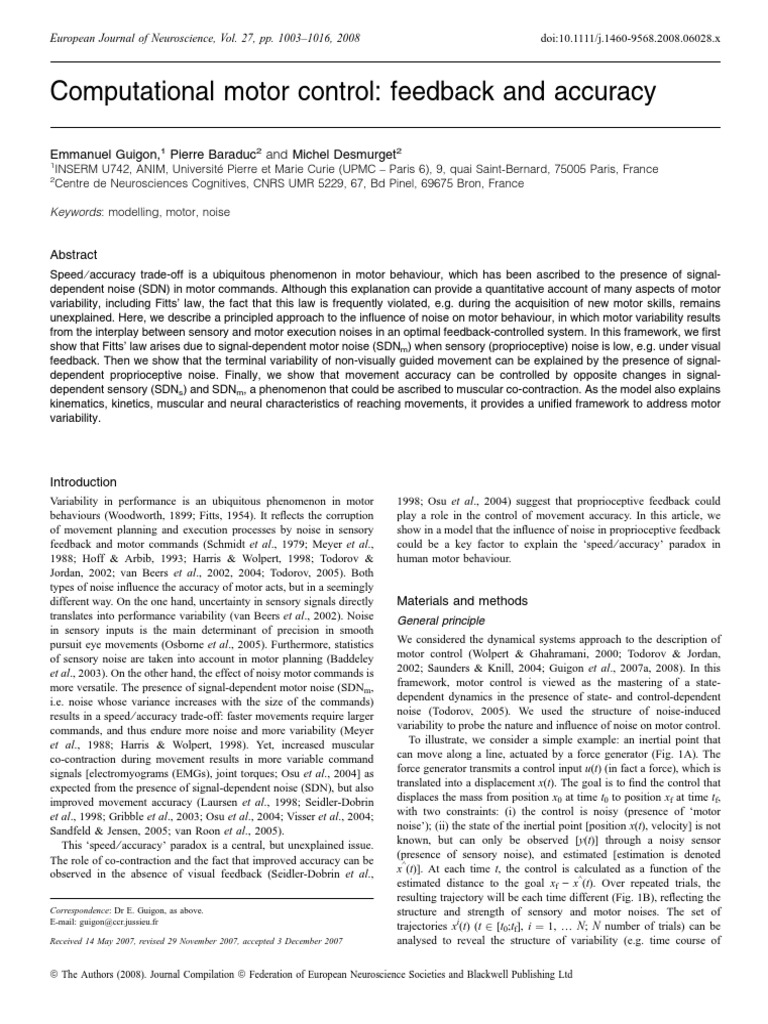 Computational Motor Control Feedback and Accuracy Emmanuel Guigon