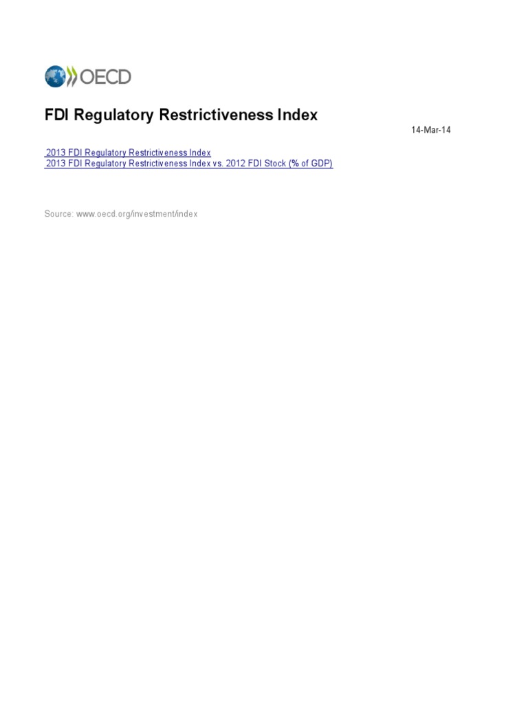2013 FDI Regulatory Restrictiveness Index | PDF | Organisation For ...
