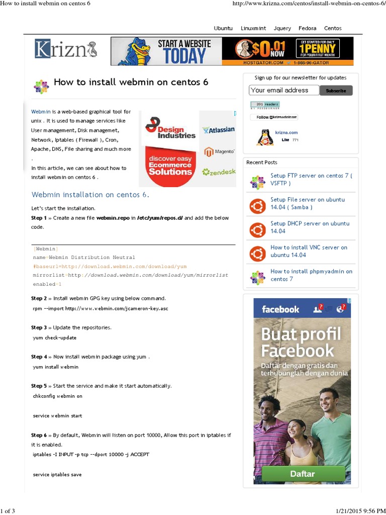 How To Install Webmin On Centos 6 | PDF | Linux | System Software