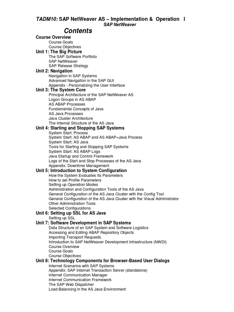 Tadm10: Sap Netweaver As - Implementation & Operation I | PDF | Computers