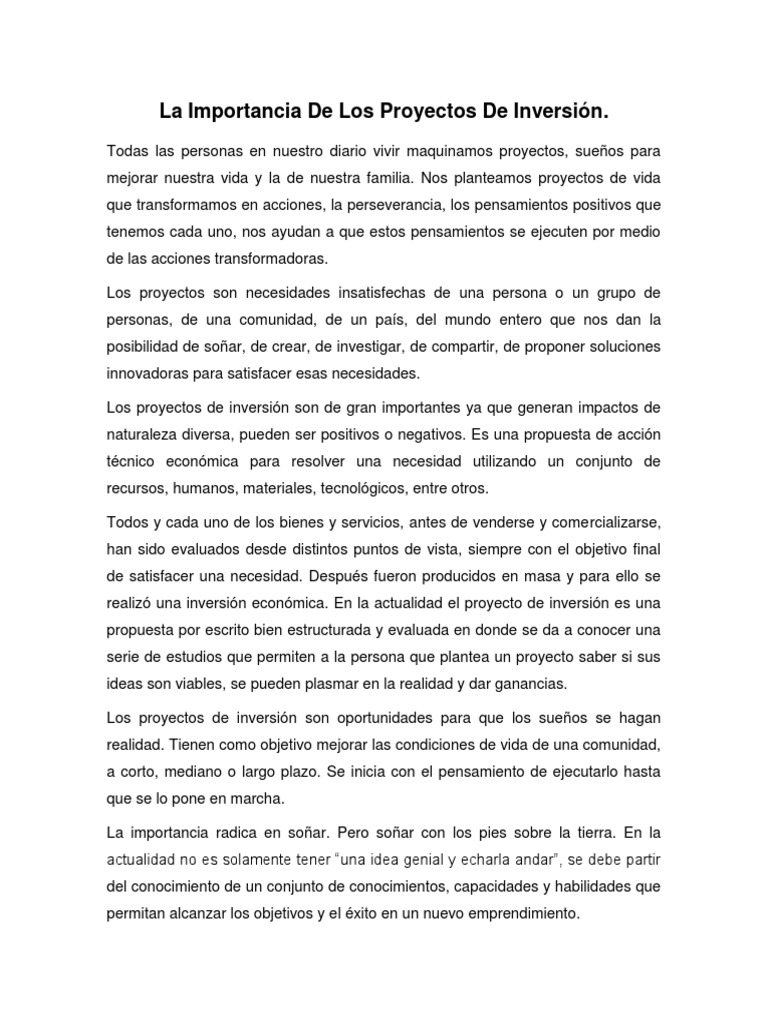 Foro 1 Importancia de Los Proyectos de Inversion en La Economia. | PDF ...