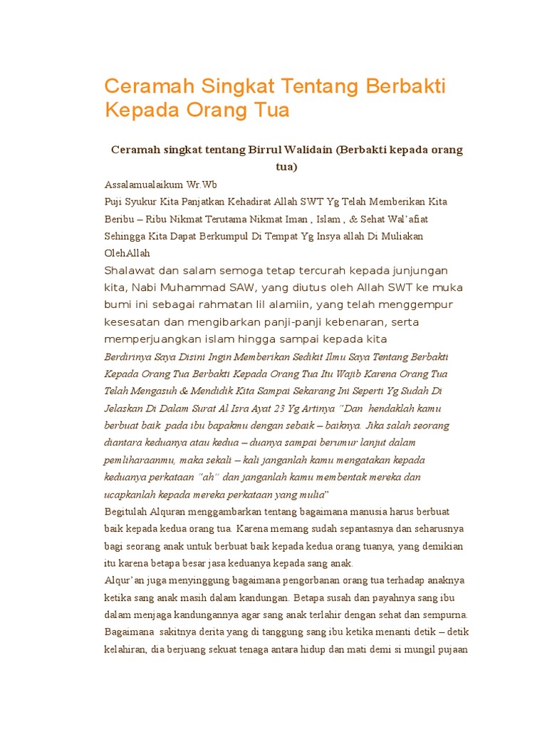 Ceramah Singkat Tentang Berbakti Kepada Orang Tua