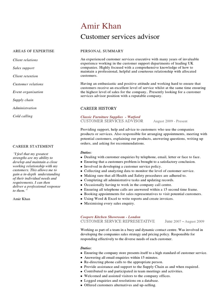 Customer Services Advisor CV | PDF | Call Centre | Microsoft Excel