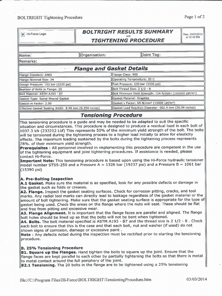 Hbt Bolt Tightening Procedure