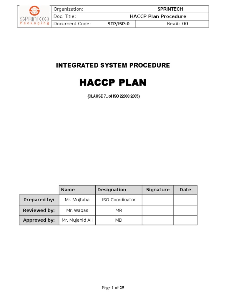 Procedure for HACCP Plan Verification And Validation Hazard Analysis And Critical Control Points