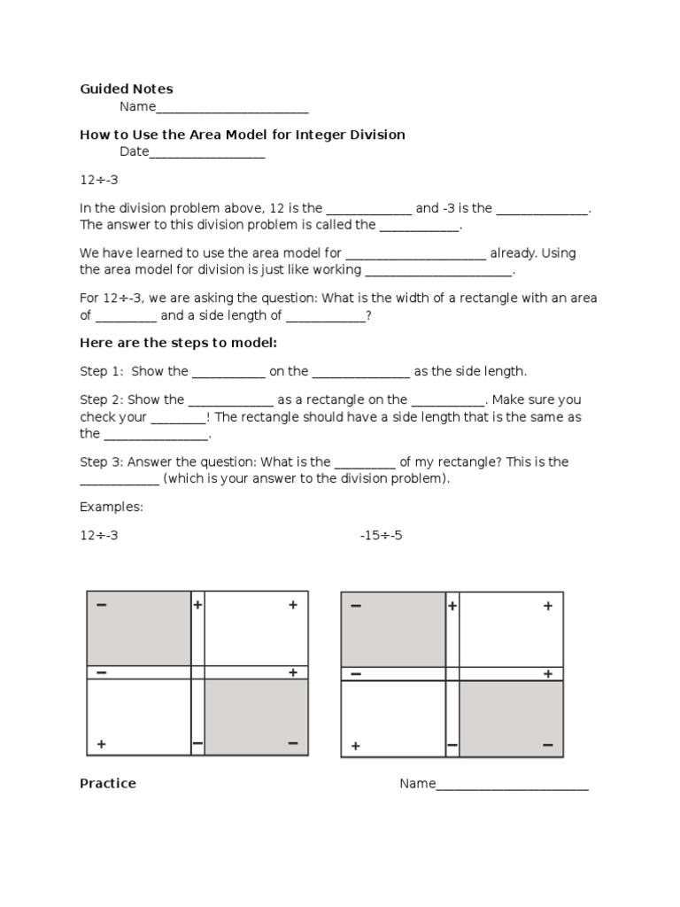 Area Model for Integer Division | PDF