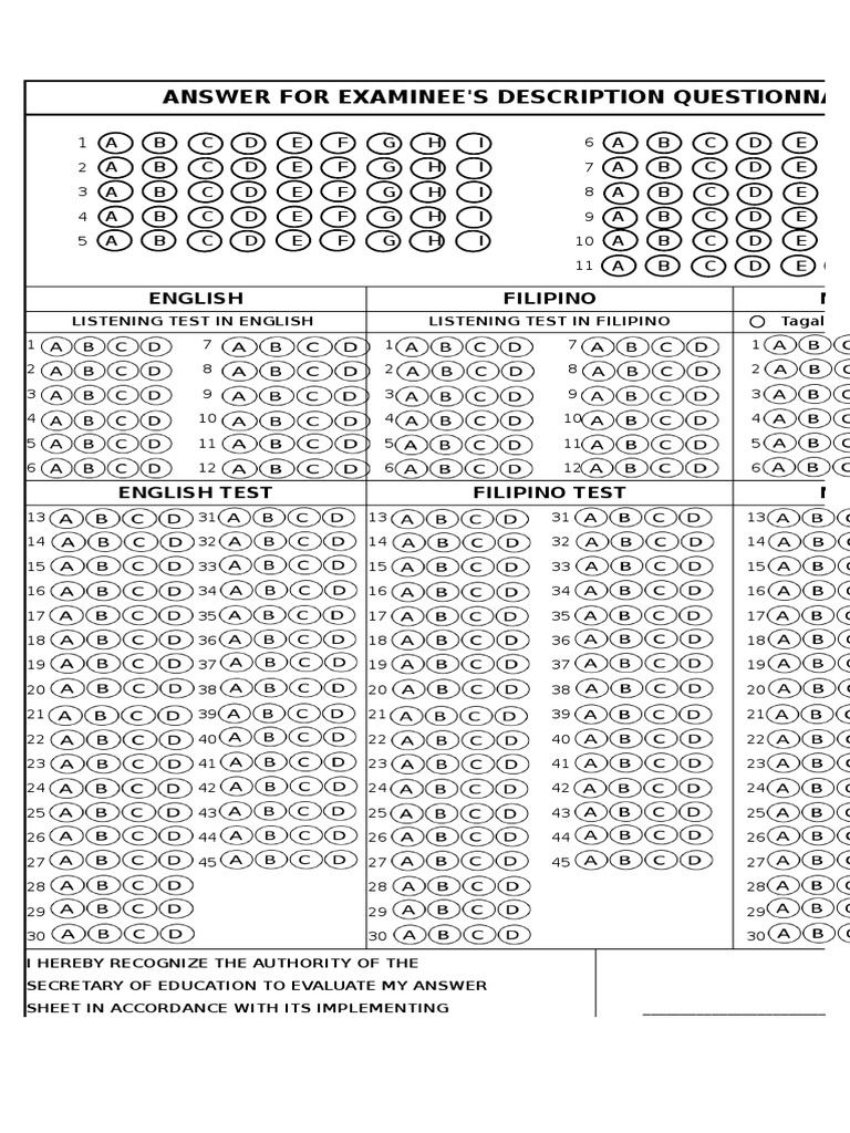 Deped Nat Answer Sheet G3 (Back) PDF, 53 OFF