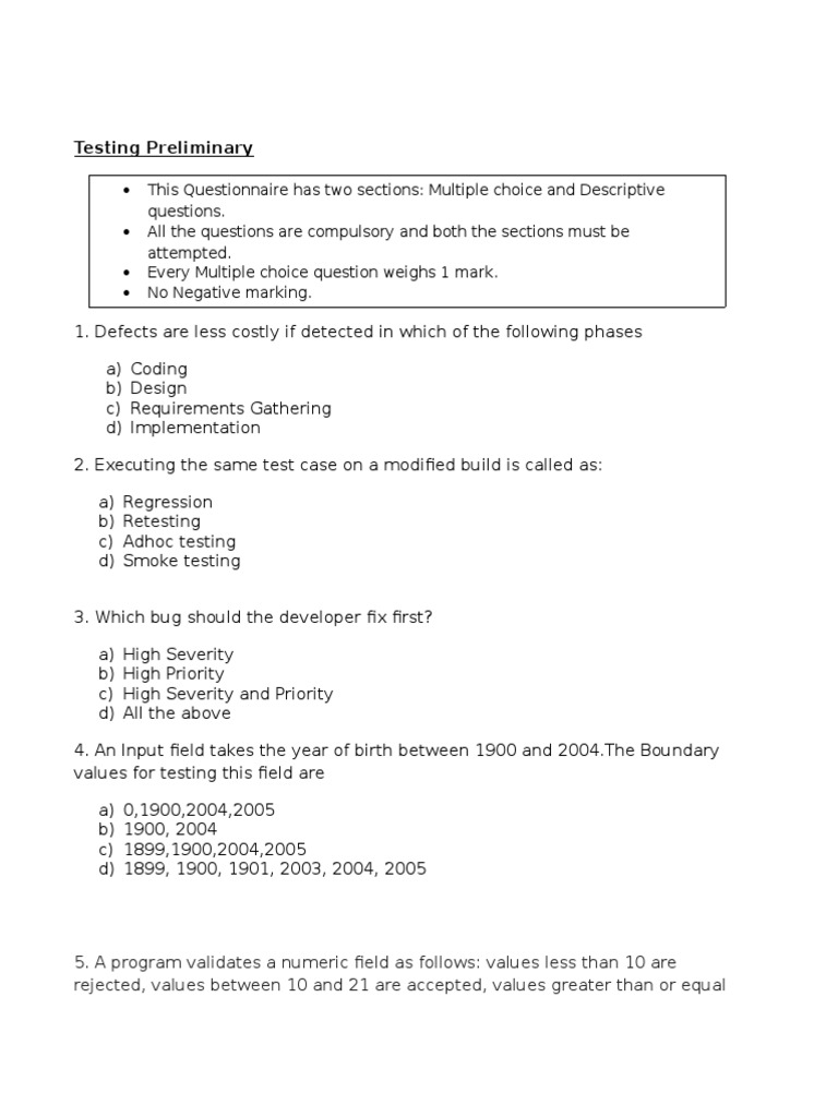 Software Testing MCQ & Descriptive Quiz | PDF | Software Testing | Quality
