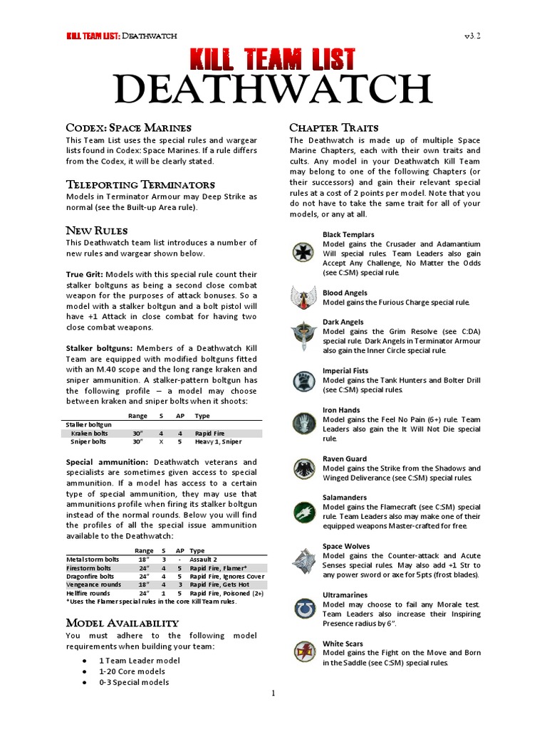 Deathwatch Kill Team Rules v3.2 | PDF | Infantry | Wars & Military
