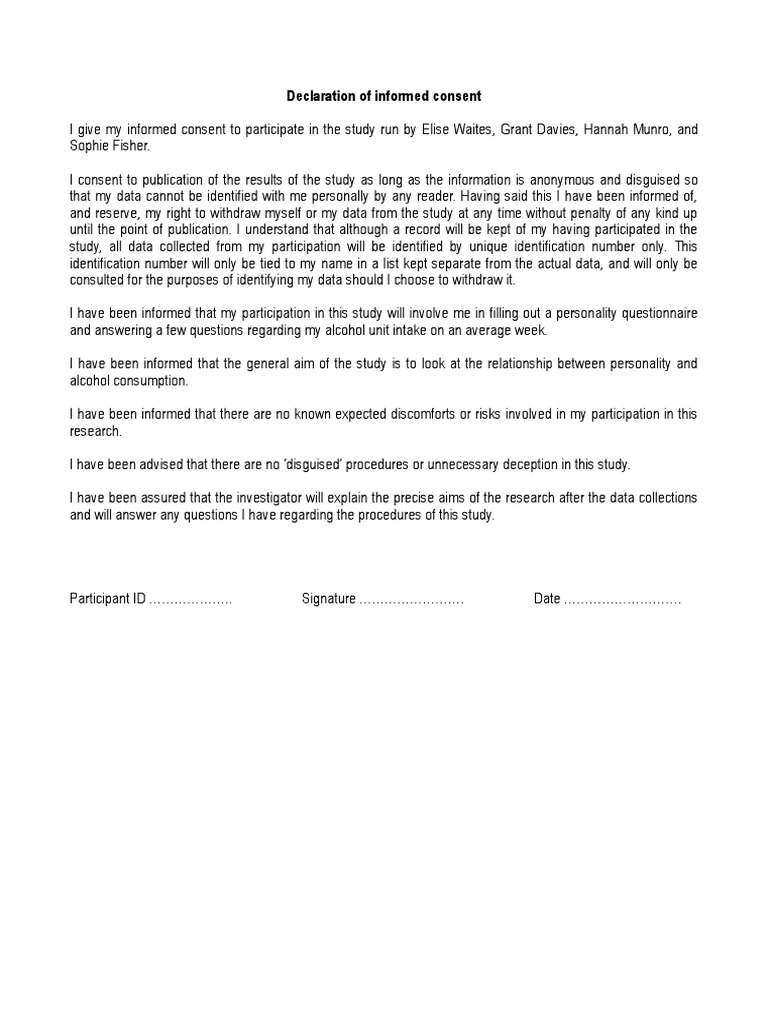 Informed Consent for Research Study | PDF | Self-Improvement