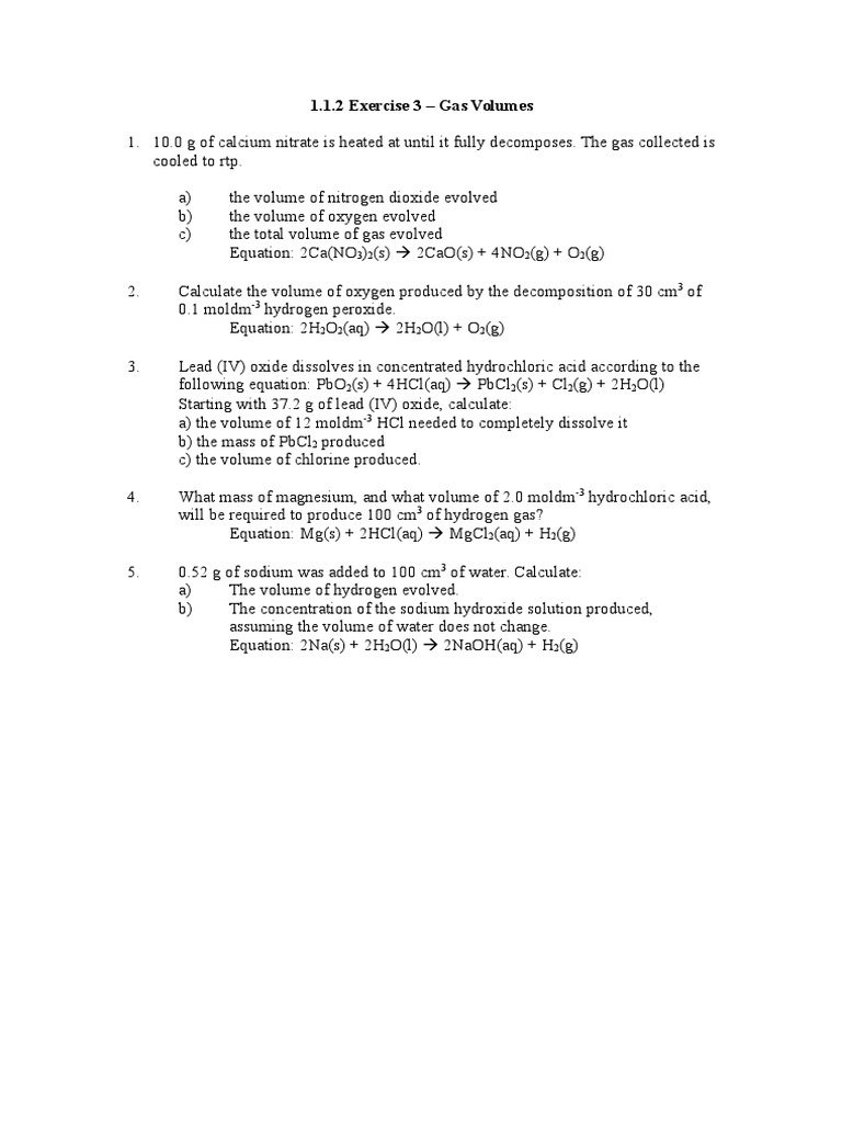 Gas Volume Calculations in Reactions | PDF | Science & Mathematics