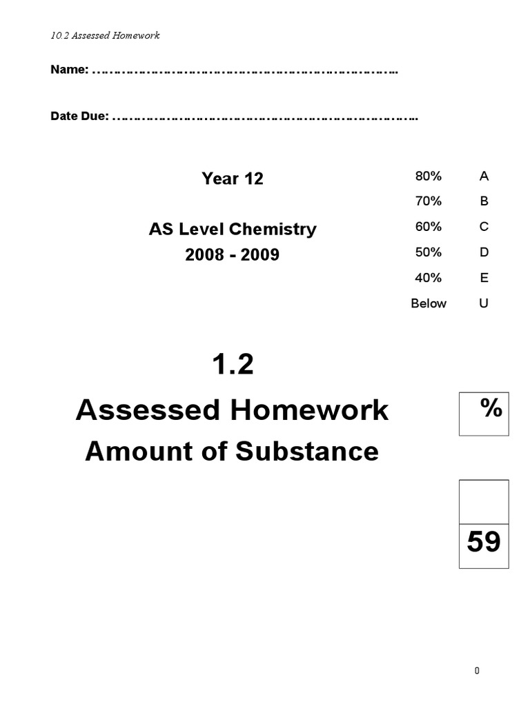 amount of substance assessed homework