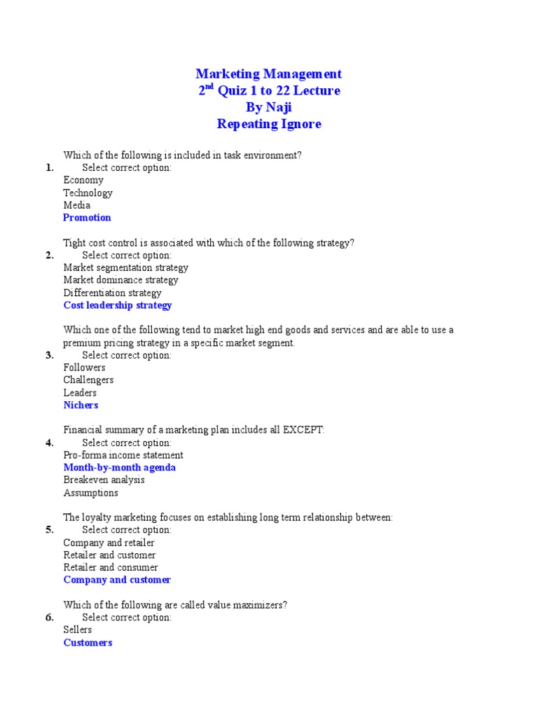 2 Ndquiz 1 To 22 Lecrepeatingignore | PDF | Strategic Management | Brand