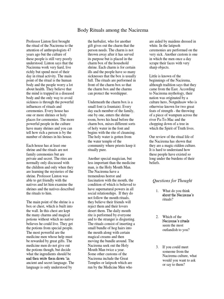 Nacirema Edited | PDF | Rituals | Cultural Anthropology