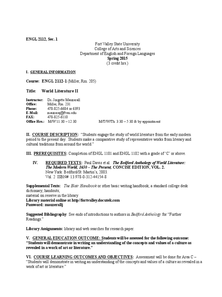 World Literature II Course Overview | PDF | Essays | Homework