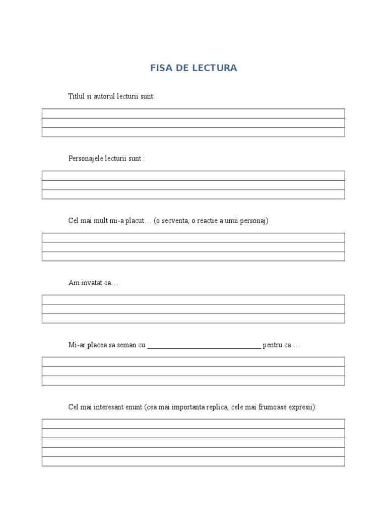 Model Fisa De Lectura Liceu Fisa Lectura | PDF