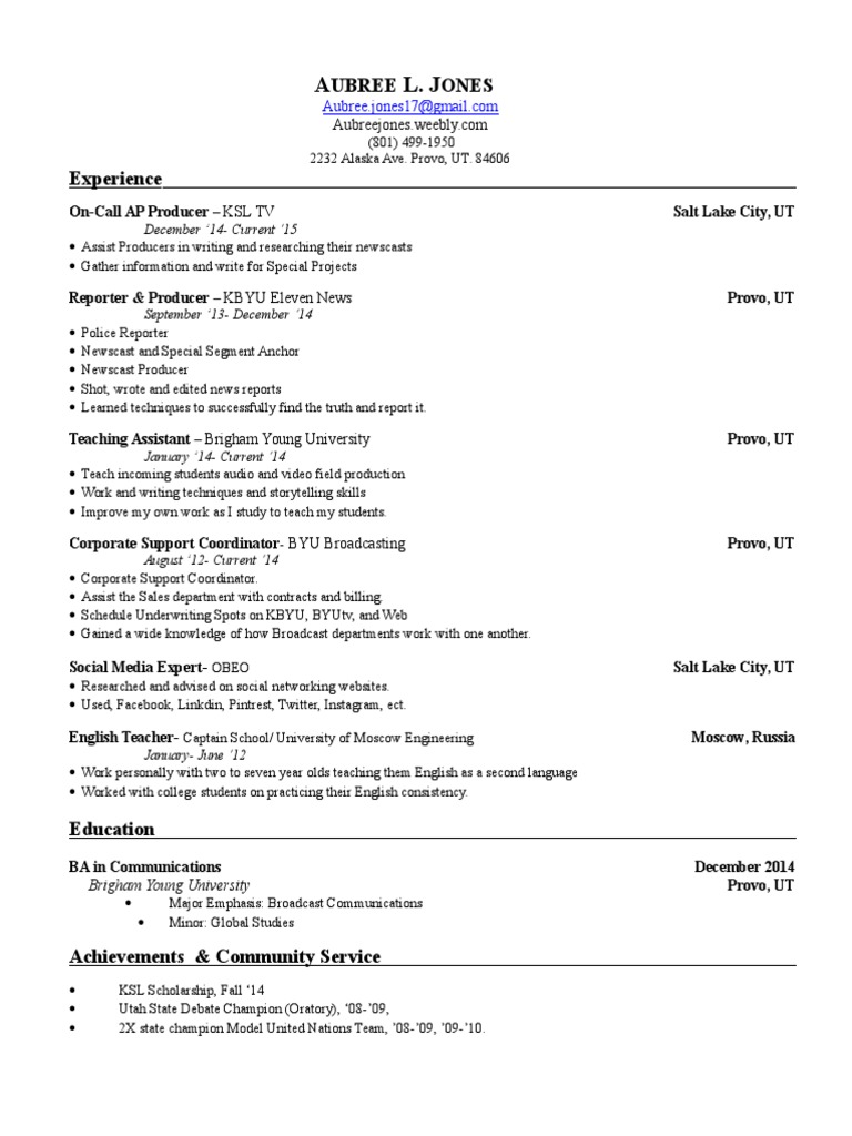 Aubree L. Jones: Broadcast Media Resume | PDF